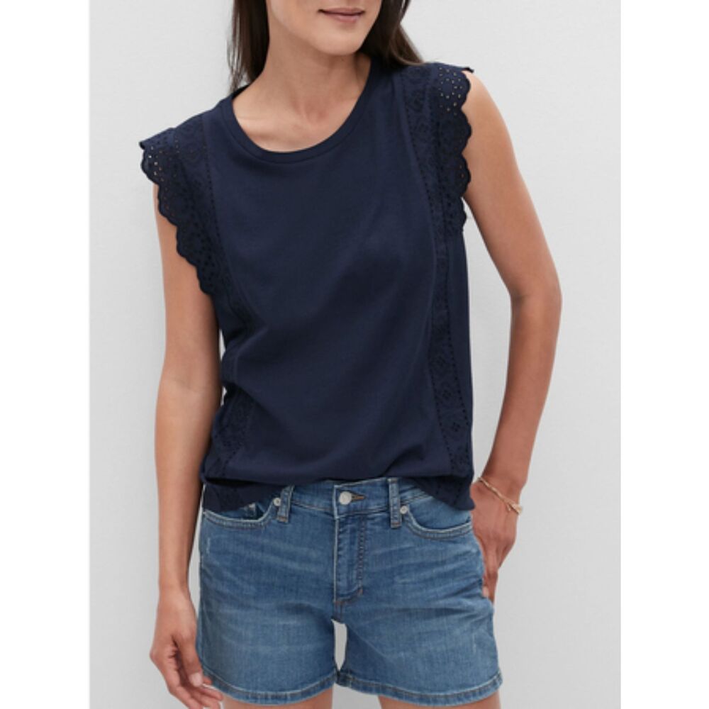 Navy Blue Banana Republic Factory Eyelet Short Sleeve Tee Shirt Top (NWT)